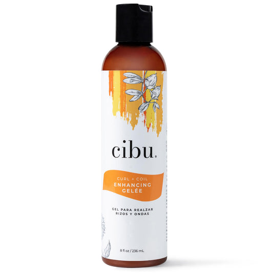 Cibu Curl + Coil Enhancing GelŽe - Curl Defining Gel for Curly Hair and Wavy Hair - Lightweight Gel with Argan, Jojoba and Sunflower Oil to Reduce Frizz and Hold your Style Longer - 8 ounces