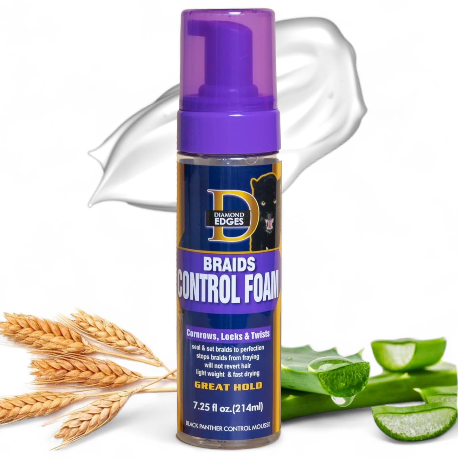 Diamond Edges Black Panther Braids Control Foam for braids Mousse 7.25 fl.oz. Great Hold