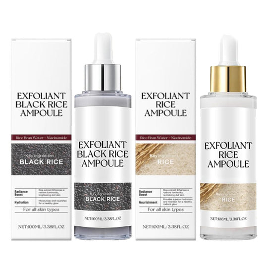 2PCS Rice Exfoliating Ampoule Set Black & White Rice Brightening Duo for Glowing Skin | Gentle Peel + Pore Minimizing & Deep Hydration