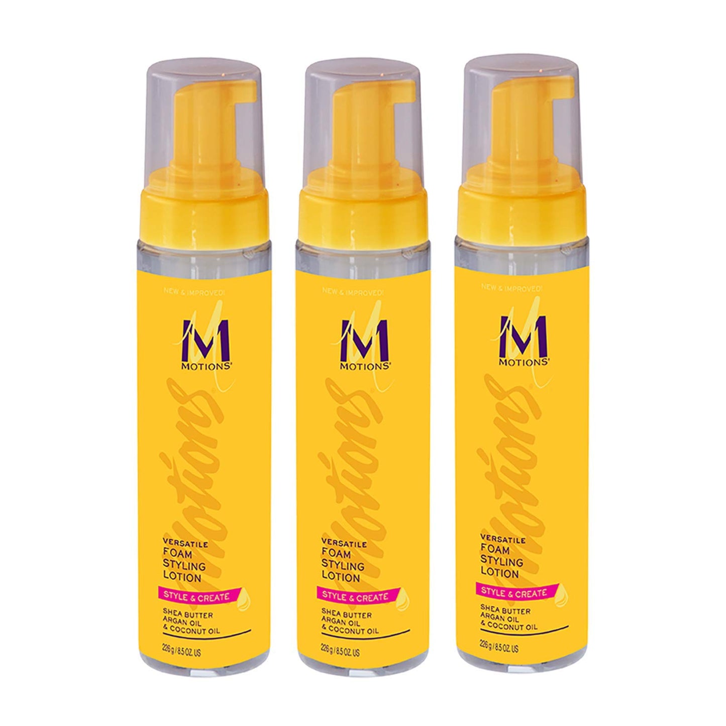 Motions Style and Create Versatile Foam Styling Lotion (3 Pack) - For Use on All Hair Types, Lightweight Formula, Contains Shea Butter, Argan Oil, Coconut Oil, 8.5 oz