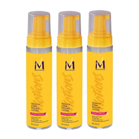 Motions Style and Create Versatile Foam Styling Lotion (3 Pack) - For Use on All Hair Types, Lightweight Formula, Contains Shea Butter, Argan Oil, Coconut Oil, 8.5 oz