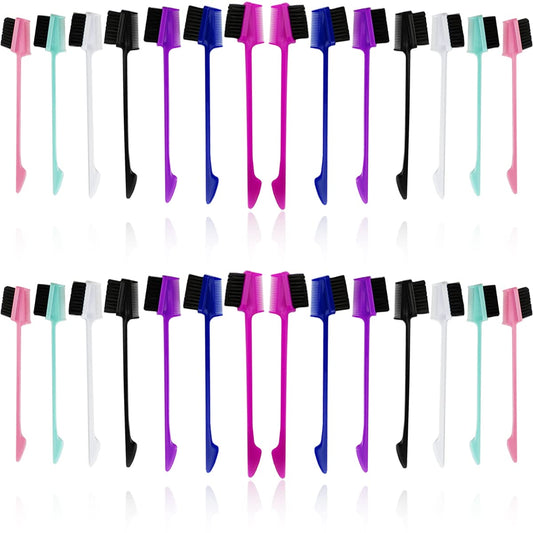 NSBELL 28PCS 3 in 1 Hair Edge Brush Double Sided Hair Comb Pack Smooth Brush Comb Grooming, 7 Colors