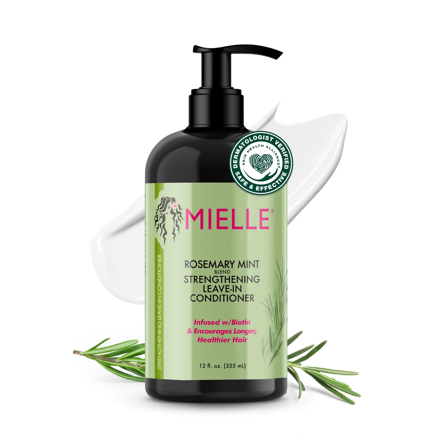 Mielle Organics Rosemary Mint Strengthening Leave In Conditioner for Curly Hair - Hydrating Hair Moisturizer Infused with Biotin to Soften, Protect & Boost Shine (12 Oz)
