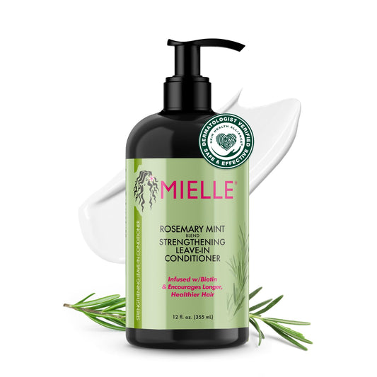 Mielle Organics Rosemary Mint Strengthening Leave In Conditioner for Curly Hair - Hydrating Hair Moisturizer Infused with Biotin to Soften, Protect & Boost Shine (12 Oz)