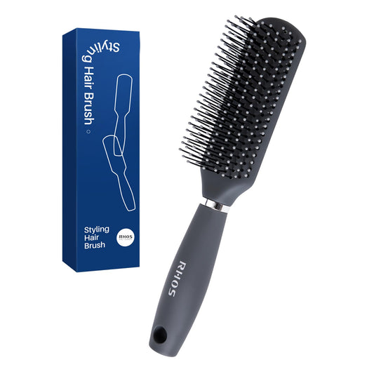 RHOS Hair Brush for Men - Detangler Hair Brush for Styling/Massage - Nylon Bristles for Wet & Dry Hair, Bangs, Thin, Short Hair - Gray