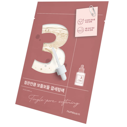 numbuzin No.3 Sheet Mask | Tingle-Pore Softening Sheet Mask | Pore Minimizing, Skin Softening Face Mask with Bifidax | Hydrates, Smooths Rough, Bumpy Skin, Improves Glow | Korean Skincare | 4 Sheets