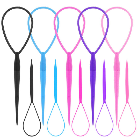 WSYUB Topsy Tail Tools, 10Pcs Hair Styling Accessories, French Braid Tool Loop for Girls, 5 Colors, Large & Trumpet Sizes