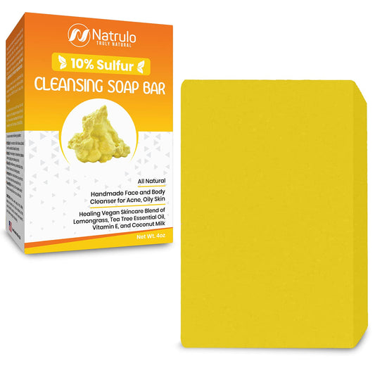 10% Sulfur Soap Cleansing Bar for Face & Body All Natural Facial Cleanser for Acne, Oily Skin Healing Skincare Blend of Lemongrass, Tea Tree Essential Oil, Vitamin E, Coconut Milk Made in USA