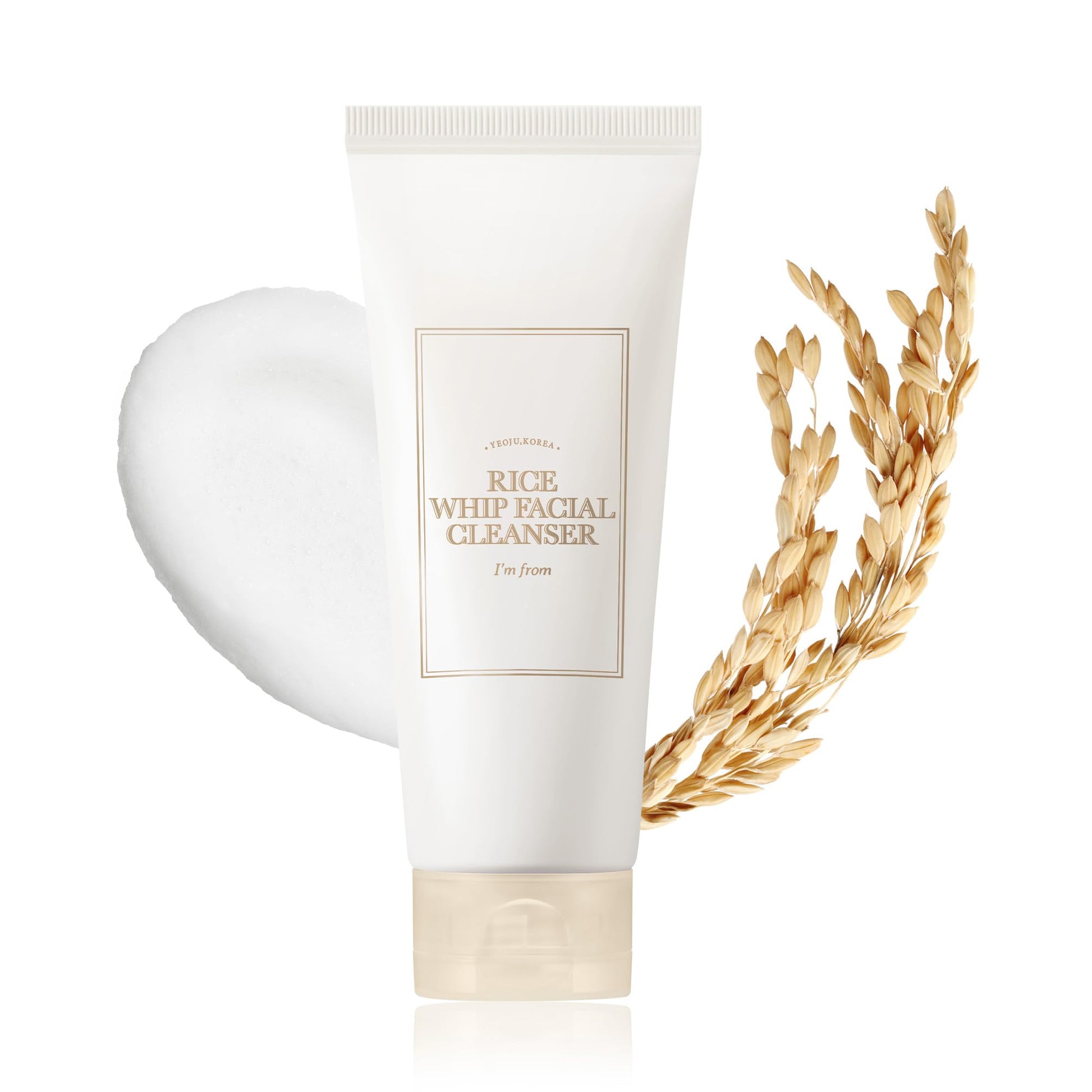 I'm from Rice Whip Facial Cleanser, low-pH Korean Rice Water Face Wash for sensitive, dry skin, Gentle Face Wash for Hydrating & Moisturizing, Creamy Lather, Makeup Remover (5.07 Fl Oz)