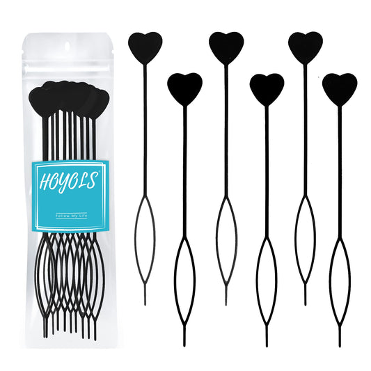 Hoyols 12pcs Quick Topsy Tail Hair Beader for Braiding Beads on Braids, Loop Threader and Braider for Kids Girls, Ponytail Hair Styling Maker Set of 12 - Black