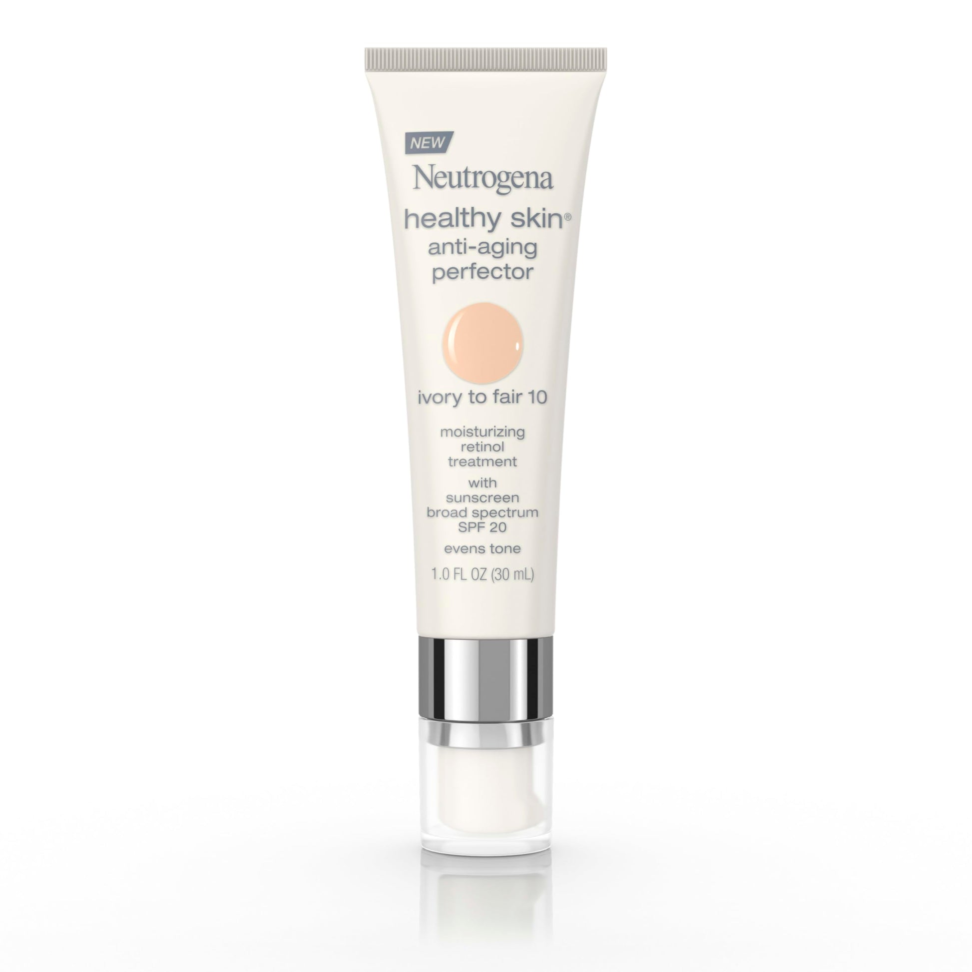 NEUTROGENA Healthy Skin Anti-Aging Perfector Tinted Facial Moisturizer and Retinol Treatment with Broad Spectrum SPF 20 Sunscreen with Titanium Dioxide, 10 Ivory to Fair, 1 fl. oz