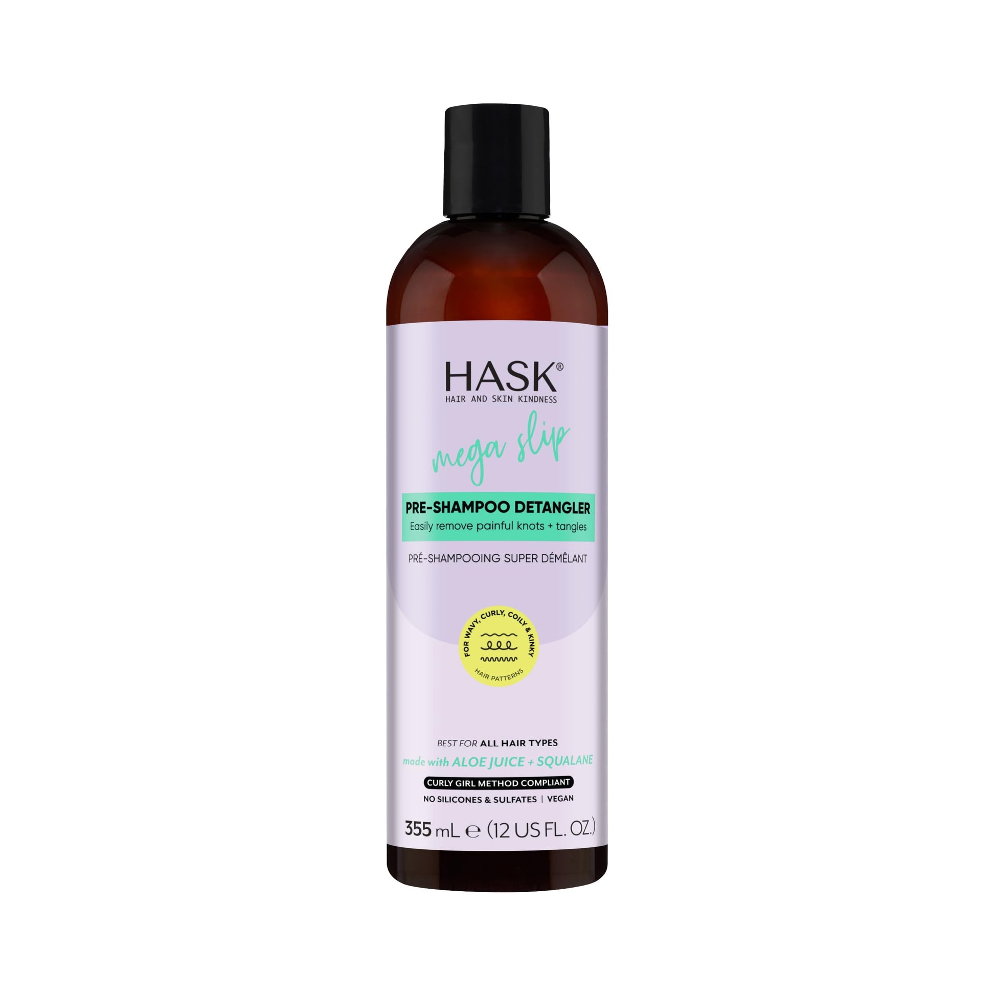 HASK Mega Slip Pre-Shampoo Detangler with Aloe Juice & Squalane for Wavy, Curly, Coily & Kinky Hair, Moisturizes, Adds Slip, Reduces Breakage, Vegan, Sulfate-Free, Cruelty-Free 12 fl oz