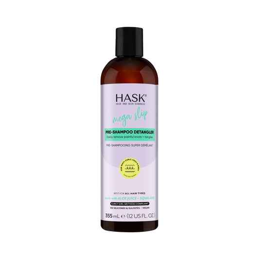 HASK Mega Slip Pre-Shampoo Detangler with Aloe Juice & Squalane for Wavy, Curly, Coily & Kinky Hair, Moisturizes, Adds Slip, Reduces Breakage, Vegan, Sulfate-Free, Cruelty-Free 12 fl oz