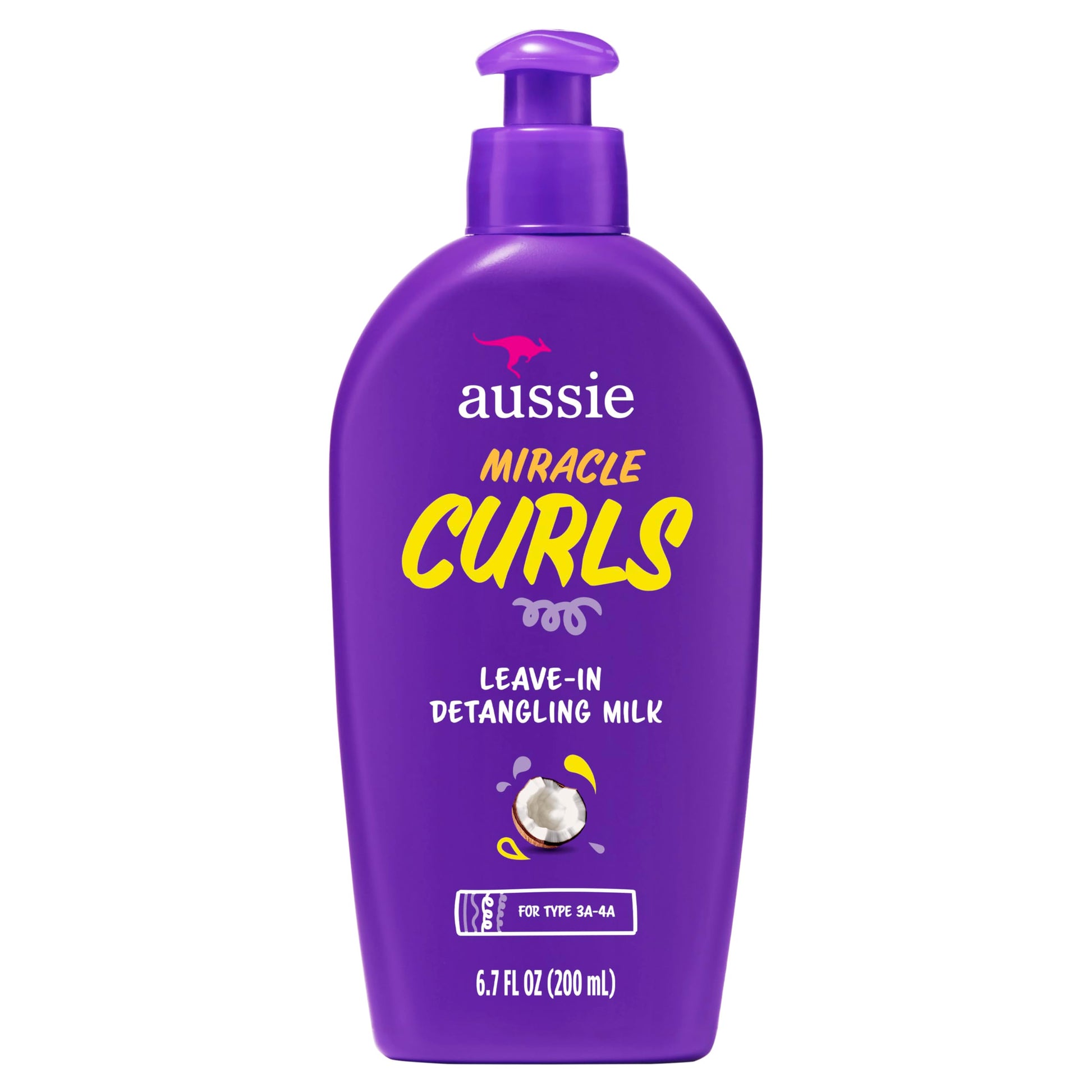 AUSSIE Miracle Curls with Coconut Oil, Paraben Free Detangling Milk Treatment, 6.7 fl oz