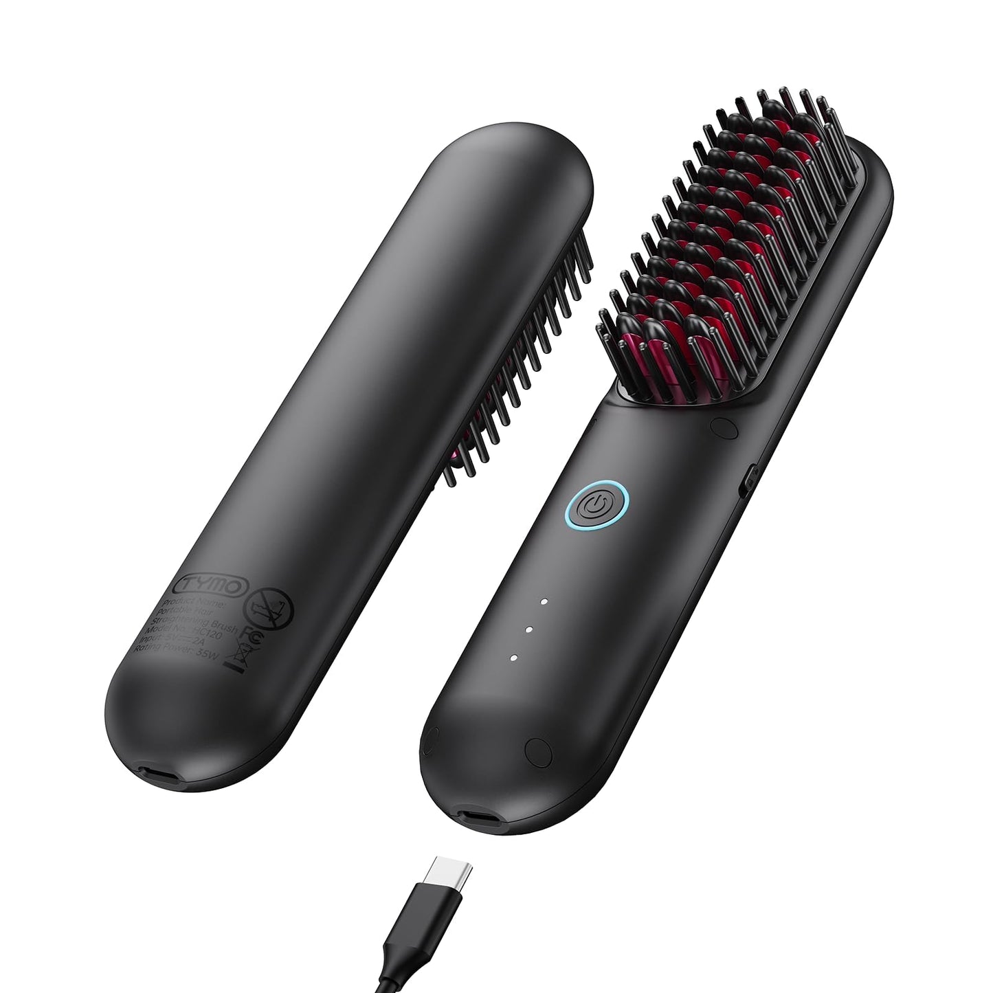 TYMO Cordless Hair Straightener Brush - Upgrade Porta ECO Portable Straightening Brush for Travel, Mini Hot Straightening Comb for Women, Ceramic Coating, Lightweight for Touch-ups,Anti-Scald, Black