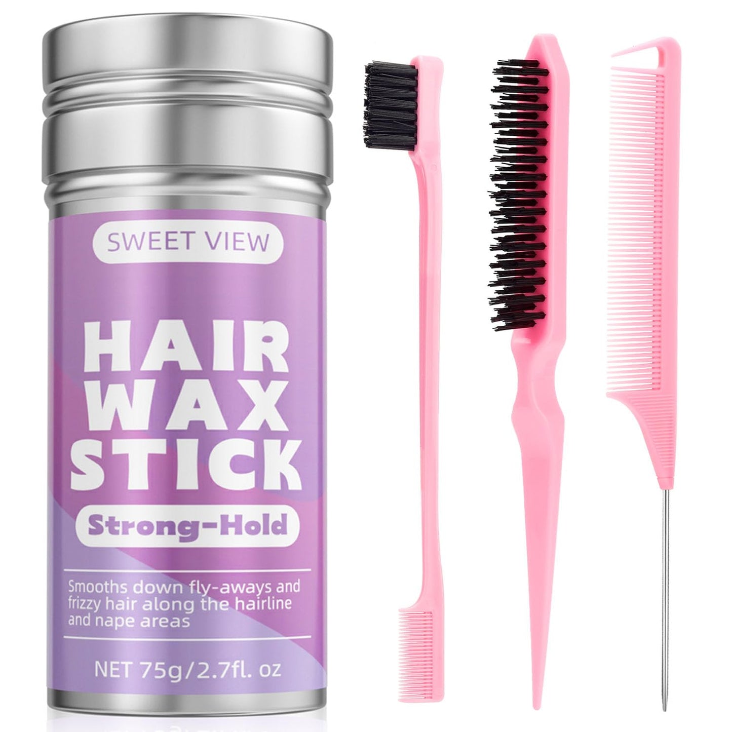 Hair Wax Stick & Slick Back Hair Brush for Tame Flyaways, Frizz, Sleek Ponytail, Buns | Pomade/Balm/Gel Stick for Woman, Styling Accessories for Girls, Kids