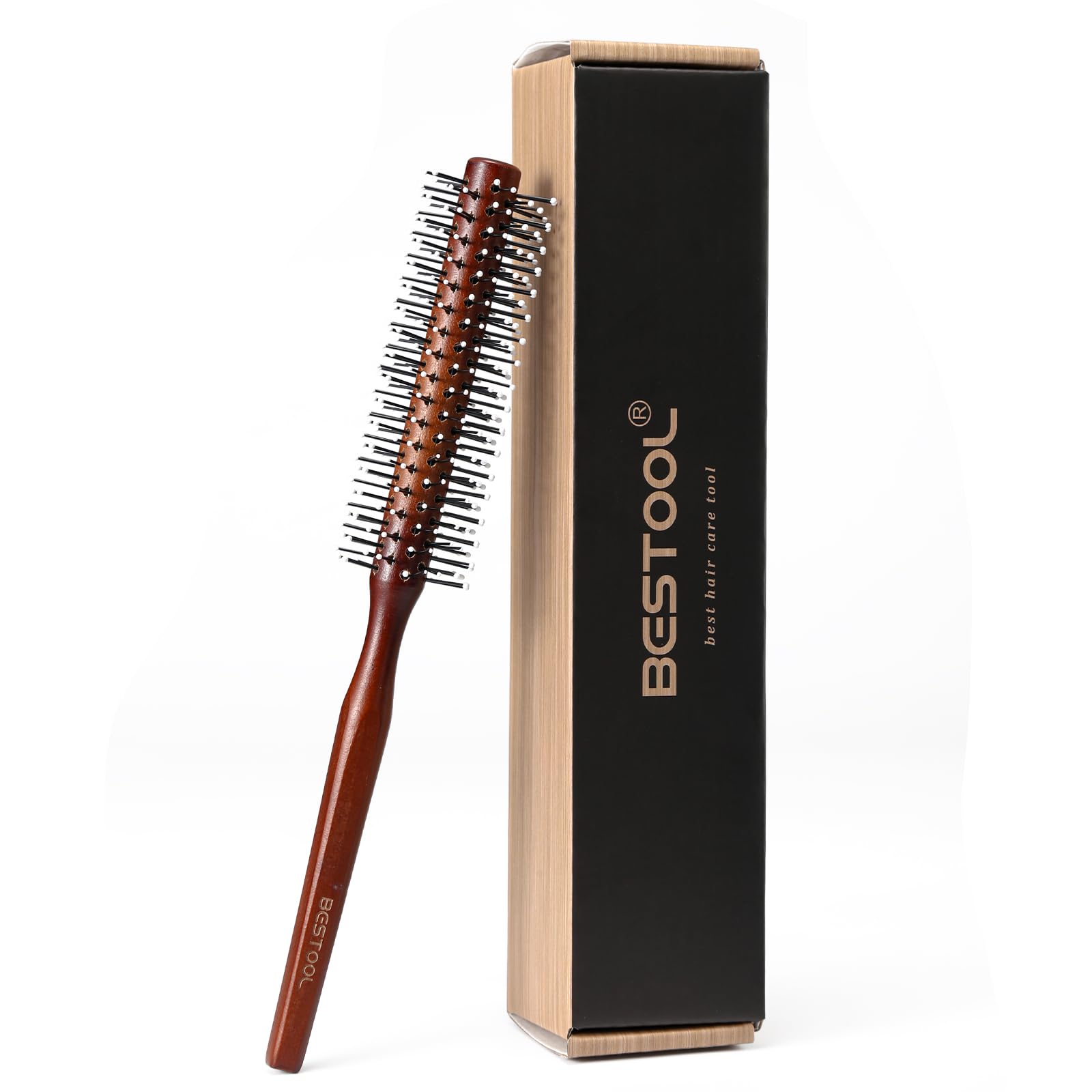BESTOOL Small Brush for Short and Medium Hair, Blow Drying, Men's Beard Styling, Professional Smoothing and Curling Brush (Reddish brown)