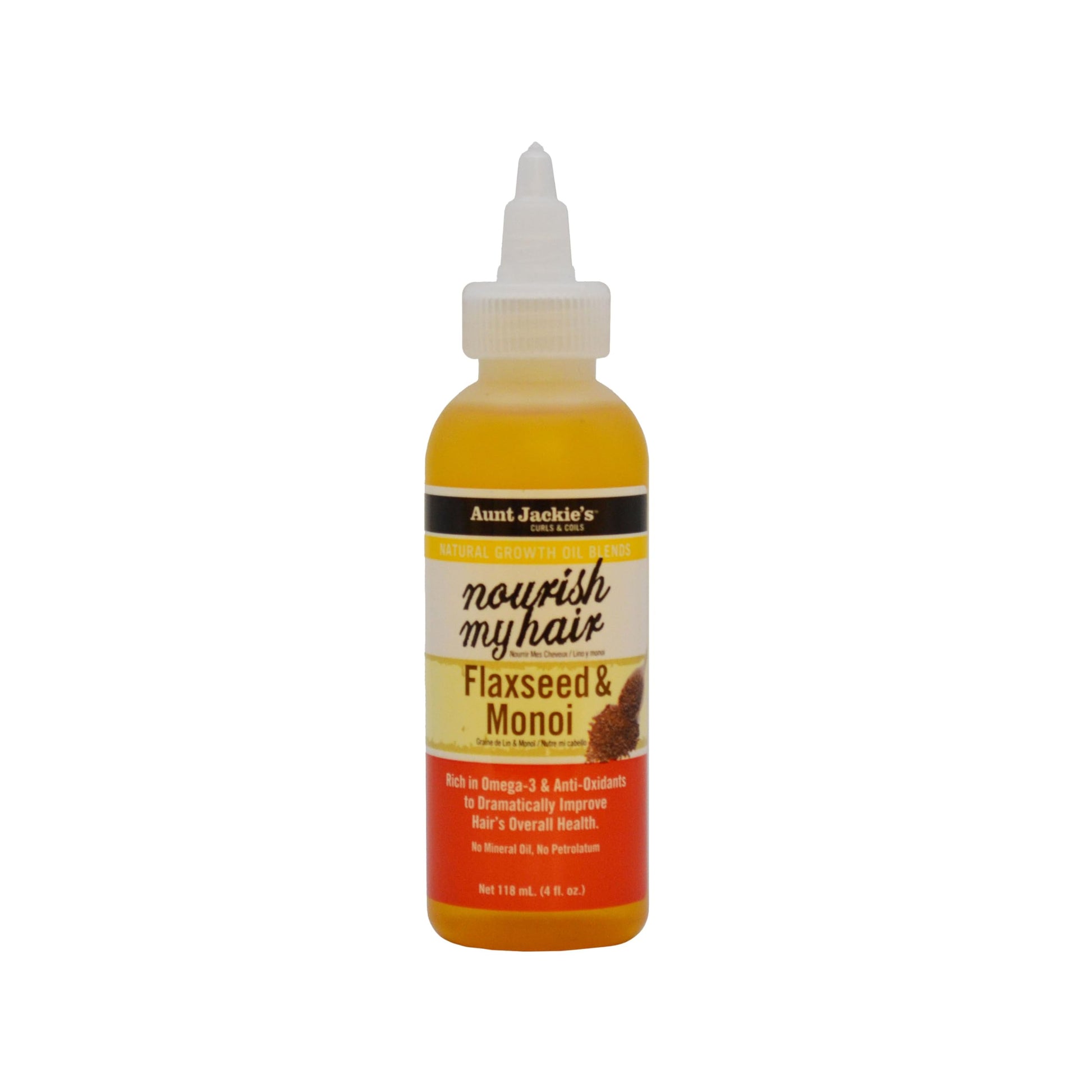 AUNT JACKIE'S Natural Growth Oil Blends Nourish My Hair - Flaxseed and Monoi, Improve Hair's Overall Health, Rich in Omega-3 and Anti-Oxidants, 4 oz