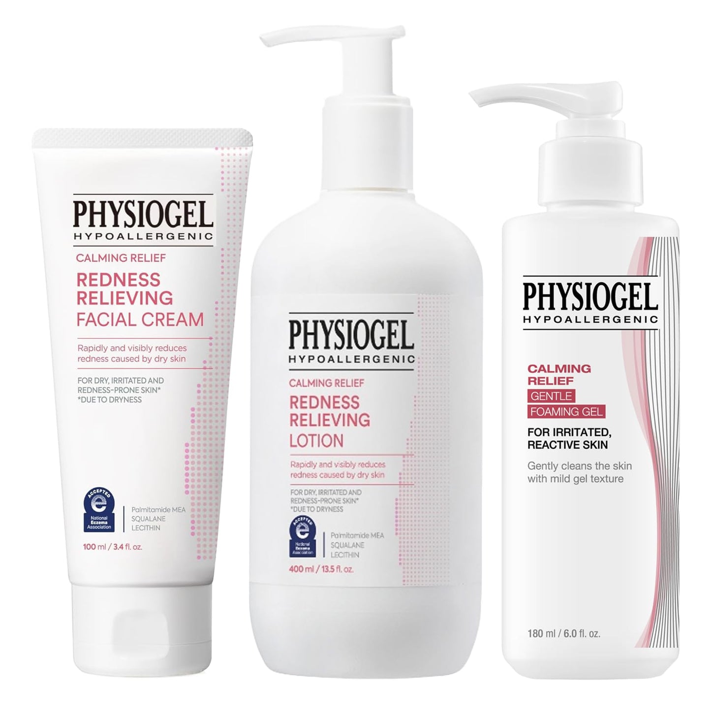 PHYSIOGEL Calming Relief Cream, Lotion and Cleanser, Reduces Redness in just 3 days, Face and Body Lotion, Gel to Foam Cleasner, Hypoallergenic, Korean Skin care.