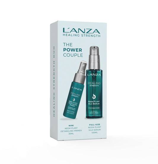L'ANZA Healing Strength Duo Hair Kit, Neem Plant Silk Serum Treatment & Neem Detangling Spray in a Gift Box, Healthy Growth & Split End Repair, Luxury Hair Care for Dry, Damaged Locks (1/3.4 Fl Oz)