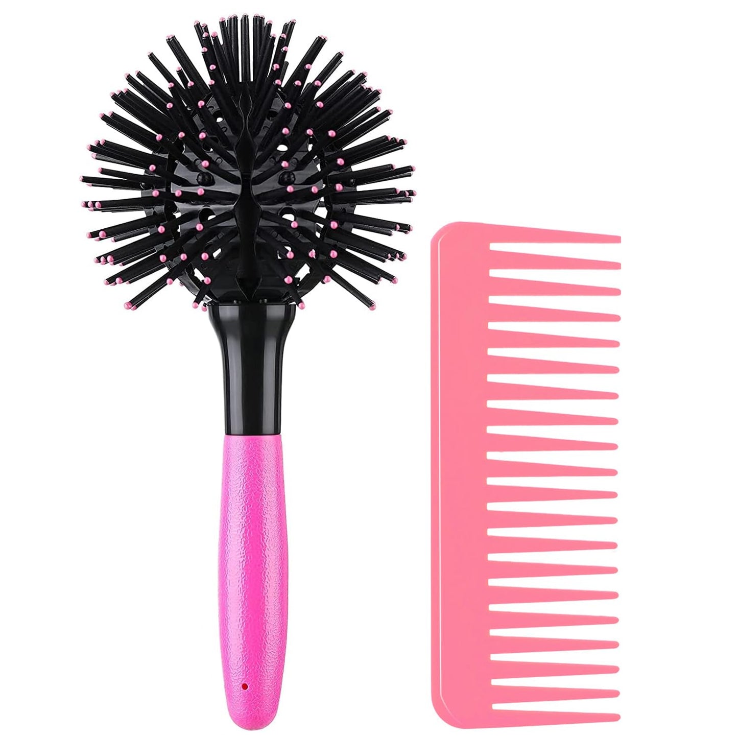 3D Bomb Curl Hair Brush 360¡ Round Styling Hair Brush Detangling Hairbrush Spherical Ball Brush Salon Round Hair Curling Curler and Wide Tooth Comb for Curly/Long/Wet/Dry Hair
