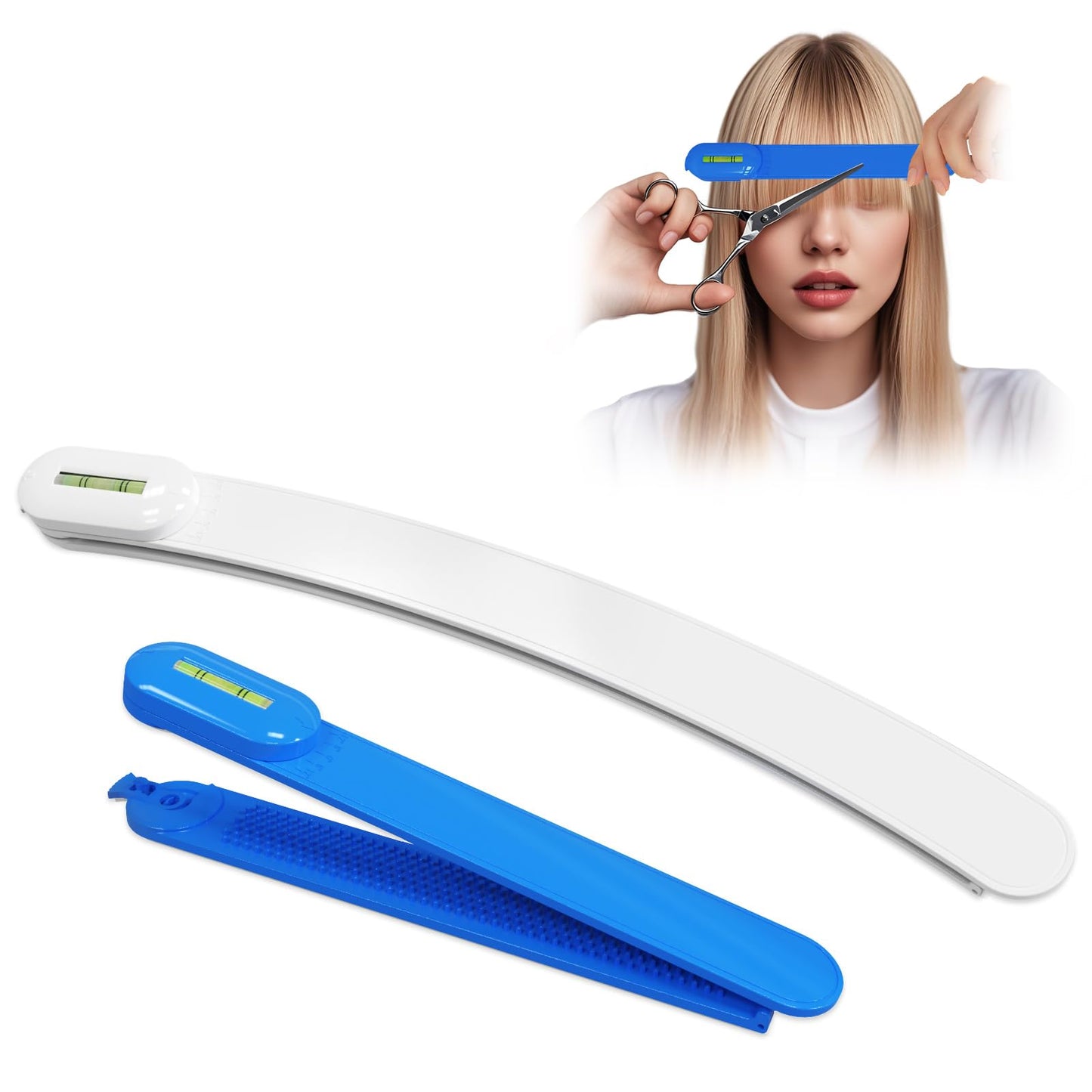 Professional Hair Styling Tools: DIY Layering and Trimming Kit with Clips, Guide for Bangs, Layers, Split Ends - Blue