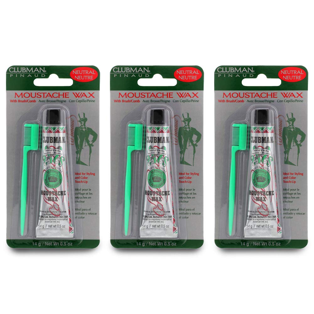 CLUBMAN Moustache Wax Hang Pack, Neutral Color 0.5 oz x 3 packs