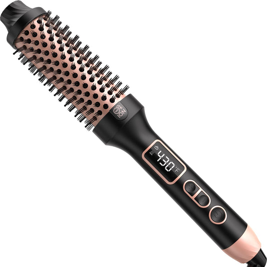 Nimmu Thermal Brush for Blowout Look, 1.5 inch Heated Round Brushes Curling Iron with 10 Temperature Control, Hot Brush Styler Dual Voltage for Travel, Rose Gold