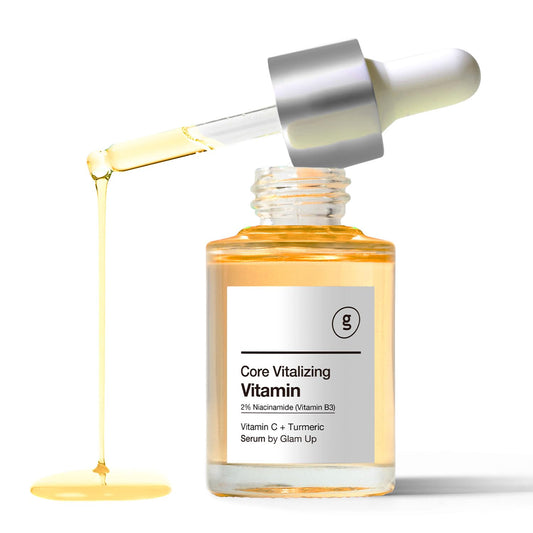 GLAM UP Core Vitalizing Vitamin-C Niacinamide 5% Serum - Hyaluronic Acid, Vitamin-C-B3 for Facial Brightening Clearing Serum, Anti Aging and Improve Skin Tone, Vegan & Cruelty Free 30ml (1.12 Fl Oz)
