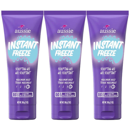 AUSSIE Instant Freeze Sculpting Hair Gel, Maximum Hold, No Flaking, Long-Lasting, with Jojoba Oil, Sea Kelp, Australian Aloe, Frizz Control, Citrus Floral Scent, 7 Fl Oz Triple Pack
