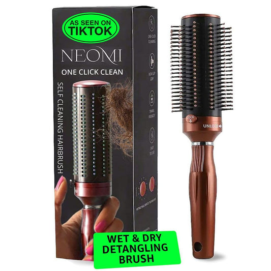 Curly Hair Blow Dryer Brush Self Cleaning Brushes for Women - Detangler Round Brush for Blow Out - Roller Retractable Hairbrush for Wet or Dry Womens and Men Brown Birthday Gifts for Womens