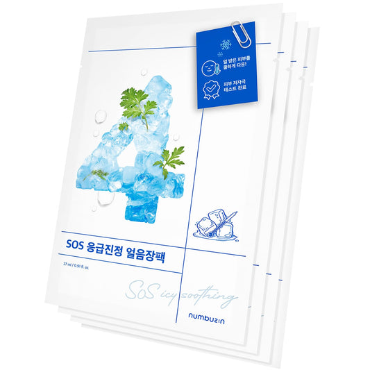 numbuzin No.4 Sheet Mask | Icy Soothing Sheet Mask | Instant Cooling, Hydrating with Tea Tree Extract, Bergamot Leaf Extract | Soothes, Relieves Heated Skin | Korean Skincare | 4 Sheets