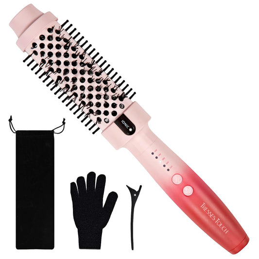 Thermal Brush for Women, 1.5 Inch Ionic Thermal Round Brush, Heated Curling Brushes Makes Hair Smoother Get Natural Curls, 5 Temp Settings, Universal Voltage, Easy to Use by Tresses Touch, Pink Red