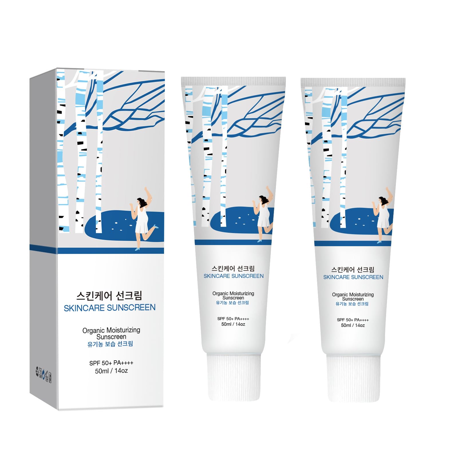 Birch Juice Moisturizing Sunscreen -SPF50+ PA++++Birch Juice Sun Cream for Face Korean Skincare, WaterResistant & Non-Greasy, Daily Face Sunscreen for All Skin (2PCS)