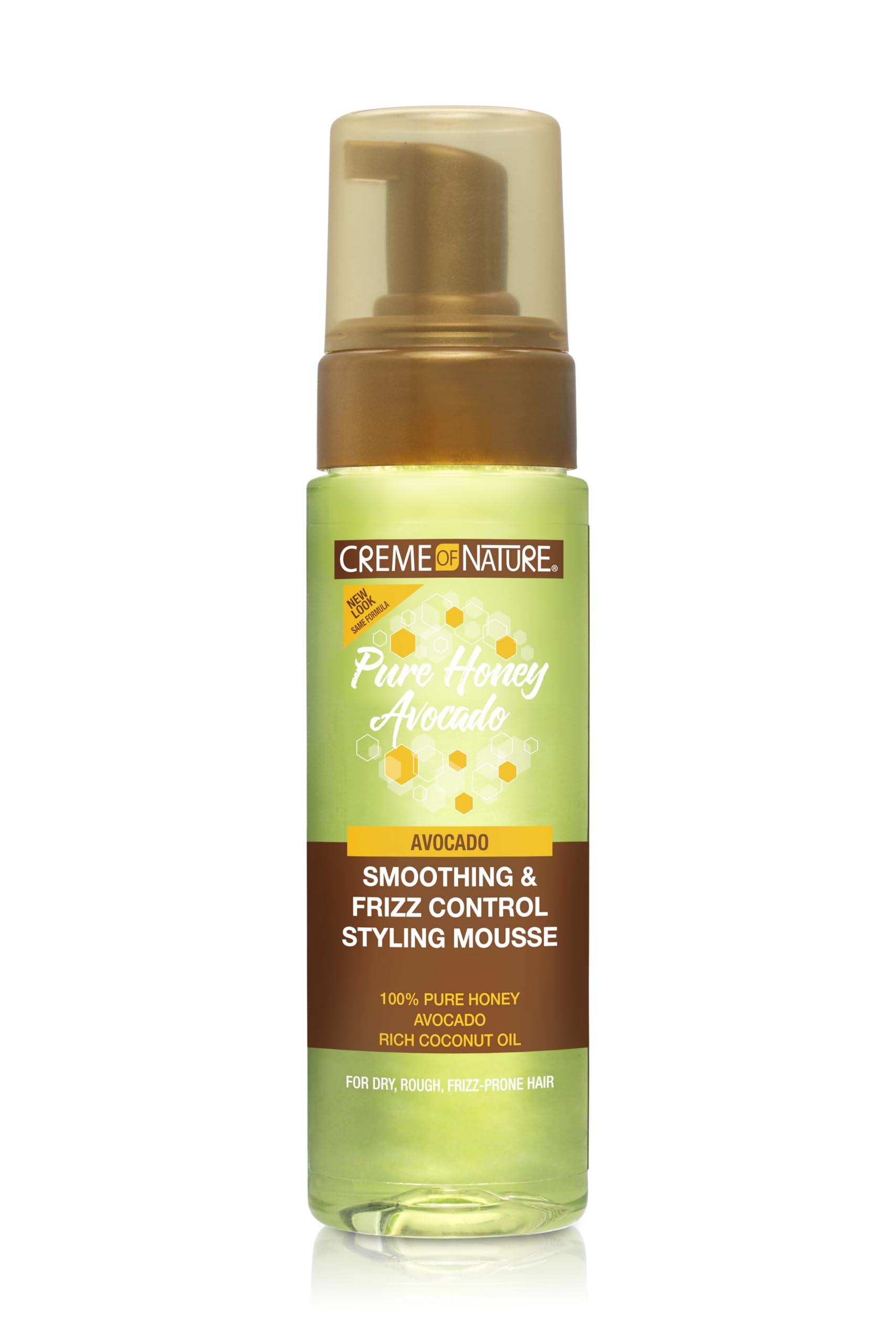 CREAM OF NATURE Pure Honey Define Hair Food Smoothing & Frizz Control Styling Mousse, Flexible Hold & Shine for Curls, With Honey, Avocado Oil & Coconut Oil, No Crunch, 7 oz