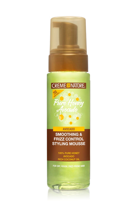 CREAM OF NATURE Pure Honey Define Hair Food Smoothing & Frizz Control Styling Mousse, Flexible Hold & Shine for Curls, With Honey, Avocado Oil & Coconut Oil, No Crunch, 7 oz