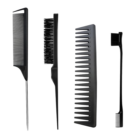 Carbon Fiber Hair Comb Set, 3 PCS, Hair Styling Tools with Teasing Brush for Women Girls Kids Braiding Backcombing Styling (Black)