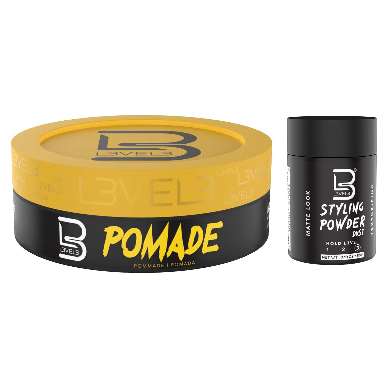 L3 Level 3 Pomade - Improves Hair Strength and Volume Long-Lasting Hold Infused with Keratin (Small Pomade with Powder)