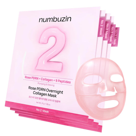 numbuzin No.2 Overnight Face Mask | Rose PDRN Overnight Collagen Mask | Korean Glass Skin Essential | Elasticity, Hydrating, Firming, Enlarged Pores | Collagen, Peptides, PDRN | 37g, 4ea