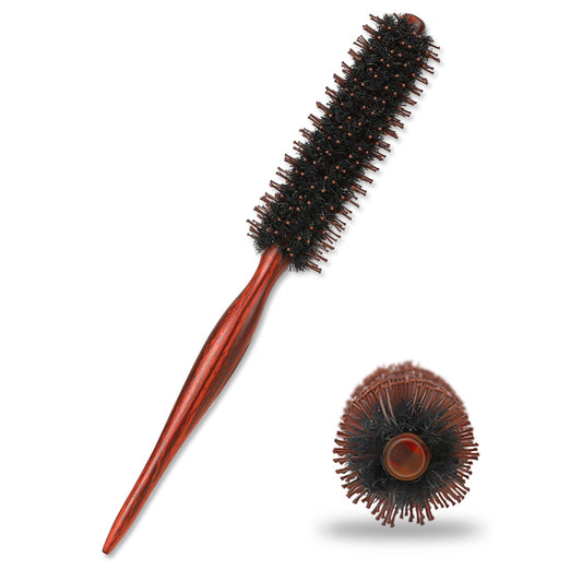Mozeat Lens Hair Brush, Small Round Boar Bristle Styling Brush with Nylon Pins and Wooden Handle, Volumizing Hair Brush for Straightening Curling Detangling, Travel Size