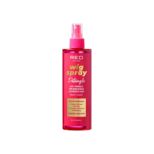 Red by Kiss Wig Spray, Extra Shine & Detangling Control for Remy, Human, Synthetic Hair, UV & Heat Protection, PH Balance & Long-Lasting Fragrance (8oz, Detangling)
