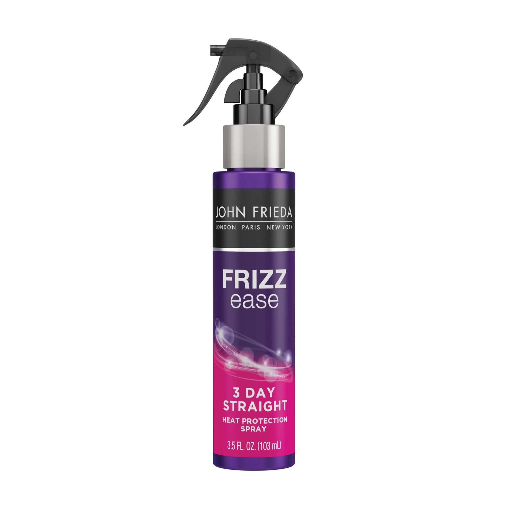 JOHN FRIEDA Frizz Ease 3 Day Straight Heat Protection Spray, Keeps Hair Straight and Frizz-Free for 3 Days, Keratin-Infused Flat Iron & Styling Spray for a Smooth, Sleek Finish, 3.5 Oz