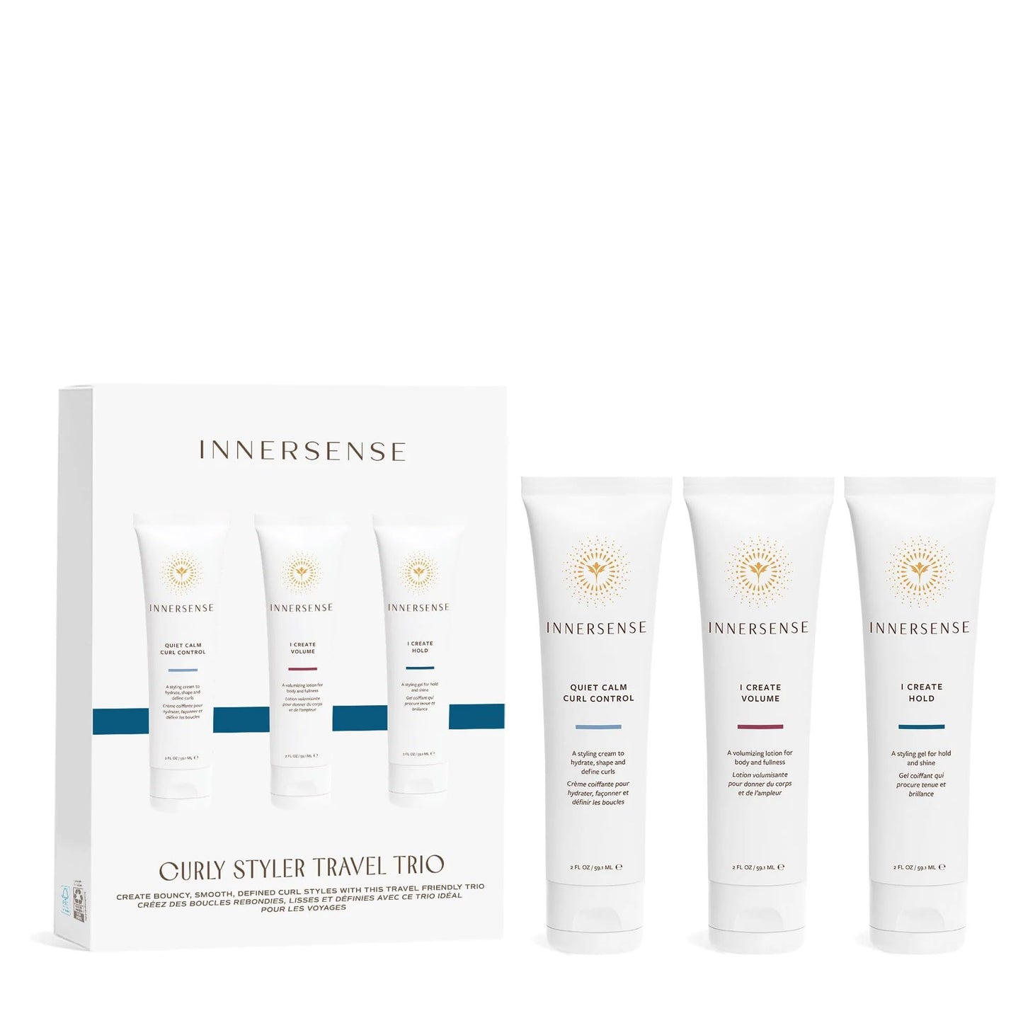 INNERSENSE Organic Beauty - Curly Styler Travel Trio | Non-Toxic, Cruelty-Free Haircare (I Create Hold, I Create Volume, Quiet Calm Curl Control) PACKAGING MAY VARY
