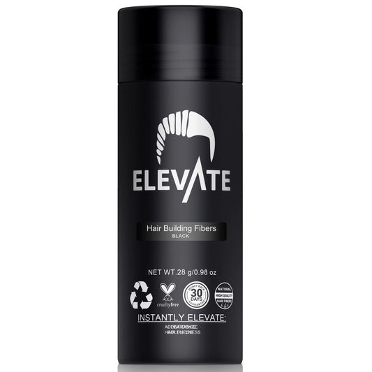 ELEVATE Hair Fibers to Instantly Thicken & Completely Conceal Thinning Balding Areas Loss in 30 Seconds for Men & Women (BLACK) 28g Size - 100% Natural & Undetectable Keratin Fibers