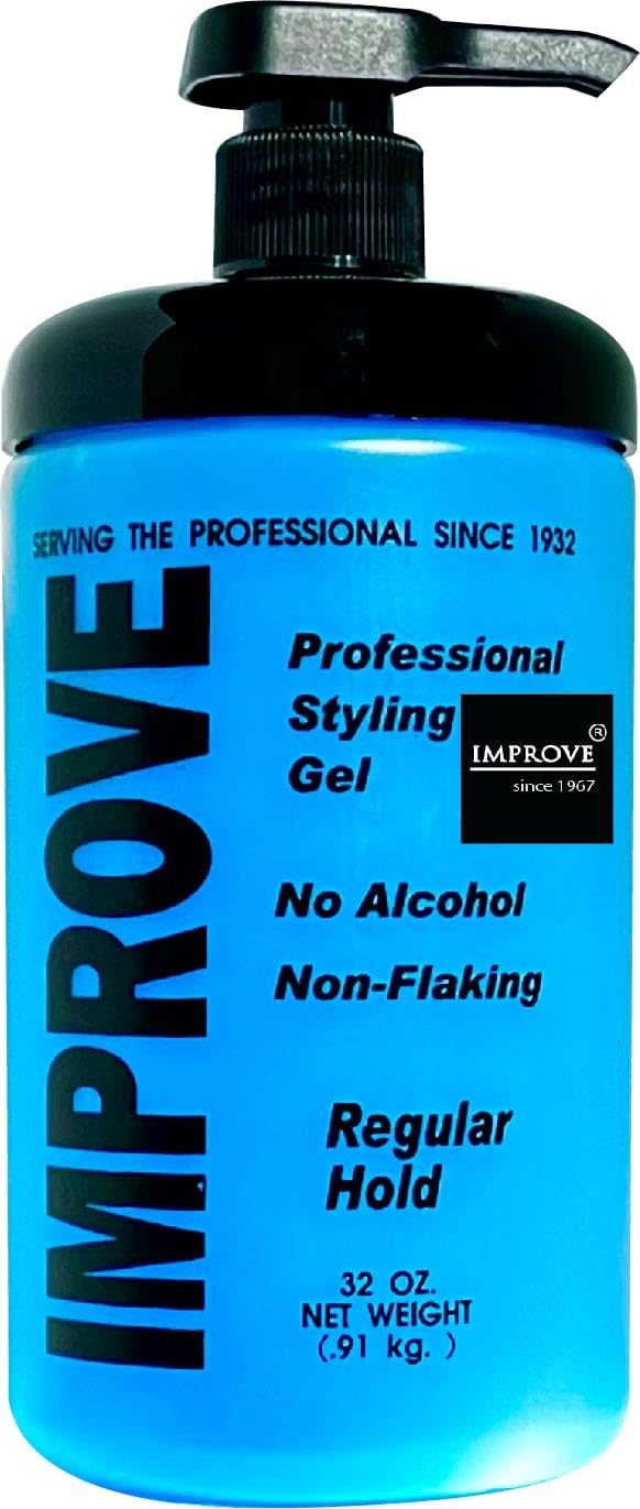Improve Gabel's Styling Gel Blue Regular Hold (32oz /2 lb) middle pump Authentic Gabel's Manufacturer Direct has logo in black label on the jar.