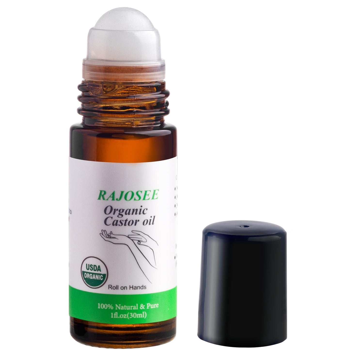 Castor Oil Roll on in Glass Bottle, Certified Organic Castor Oil Roller for Body Hair Skin Lip Eyebrow Pure Organic Cold Pressed Essential Oil - 1fl.oz