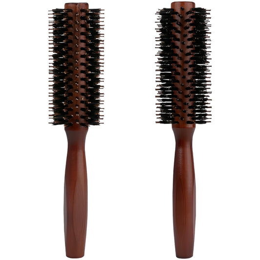 Round Boar Bristle Hair Brush with Wooden Handle Ideal for Styling Medium to Long Hair Thick, Fine, Curly, Or Straight Hair, Enhances Volume and Shine, Brown