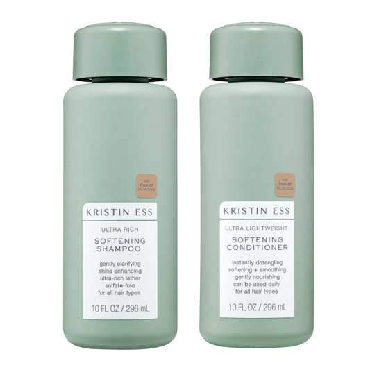 Kristin Ess Hair Softening Moisture Repair Shampoo and Conditioner Set for Curly + Thick Hair Sulfate Free + Color Safe + Gentle - Anti-Frizz - Deep Conditioner for Color Treated & Dry Damaged Hair