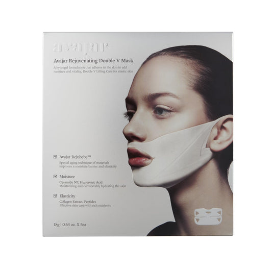 AVAJAR Rejuvenating Double V Mask | Double Chin Strap | Cheeks, Jowls, Jawline Shaper Face Lift | Neck Lift Mask | Chin Strap with Collagen, Niacinamide, Ceramide NP, Hyaluronic Acid | 5PC