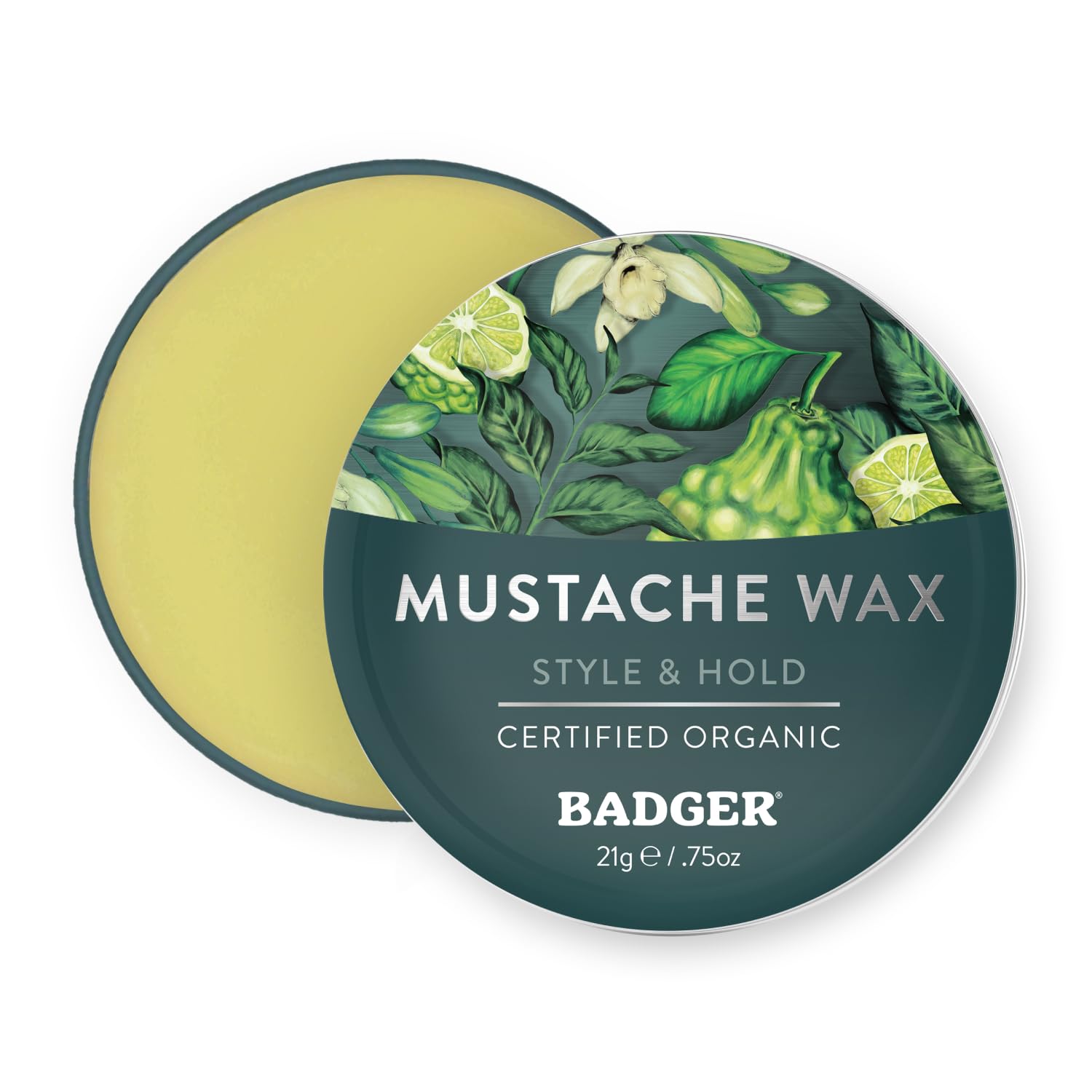 Badger Mustache Wax, Medium Hold, Light Masculine Scent, Easy to Apply, Certified Organic Versatile Moustache & Beard Wax, .75 oz Tin
